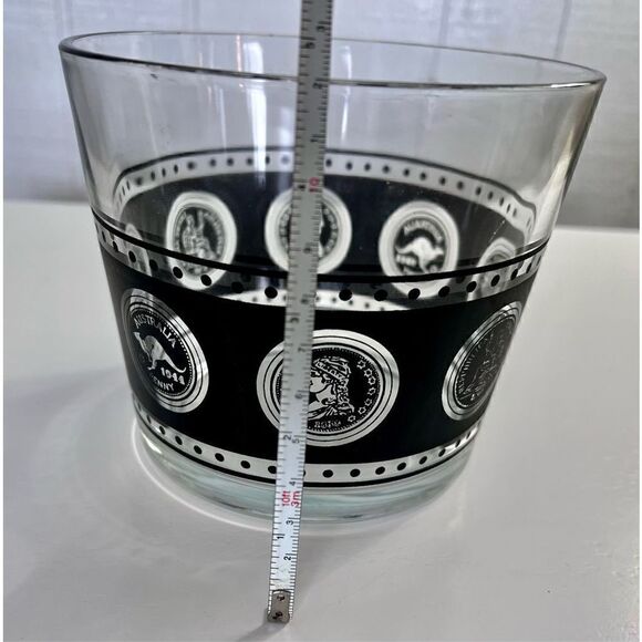 Vtg Hazel Atlas Coins Of the World 8 Glasses, Ice Bucket Black Gold & Caddy MCM - Picture 15 of 16